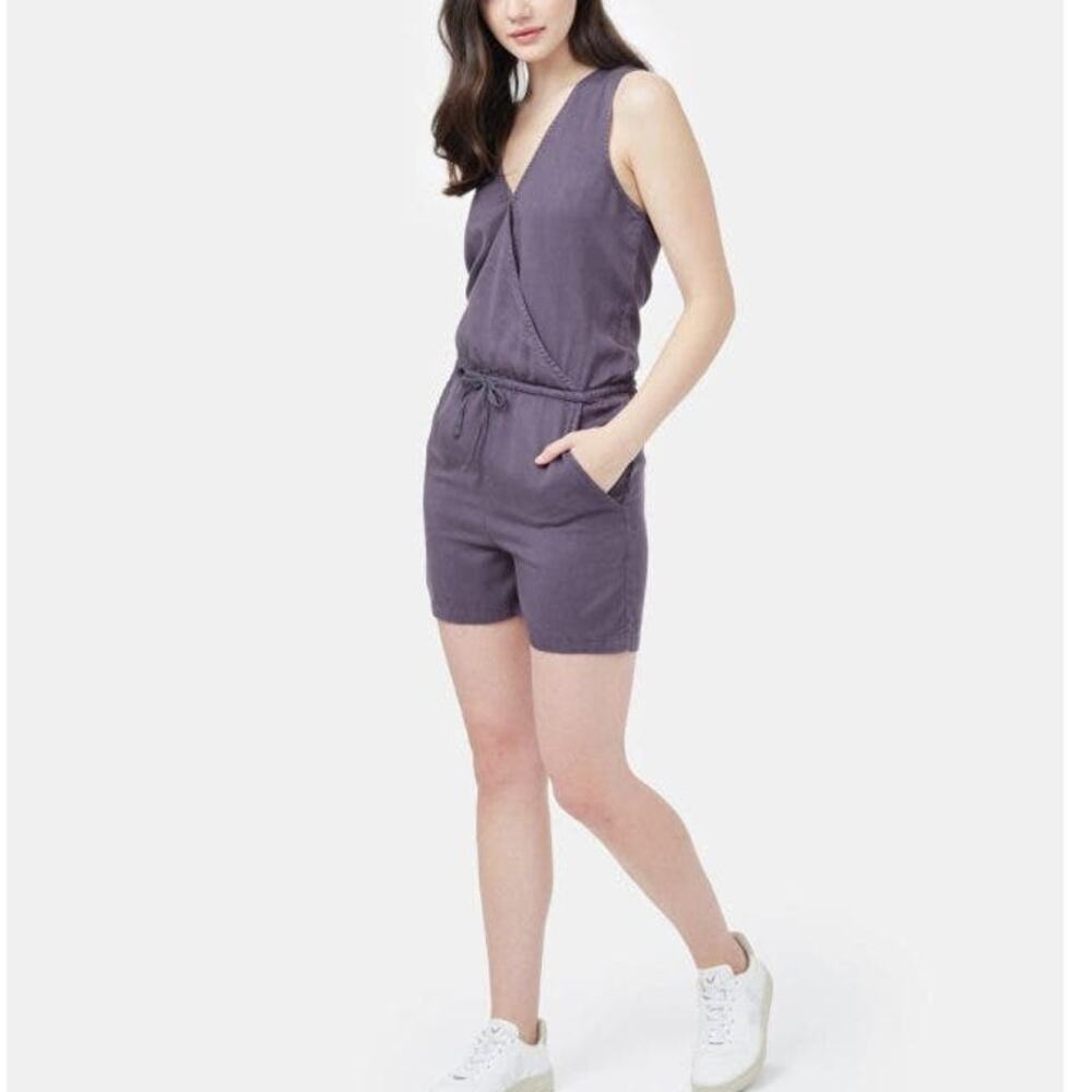 Tentree Blakely Short Tencel Jumpsuit Romper‎ in Periscope Grey Size Small NWT